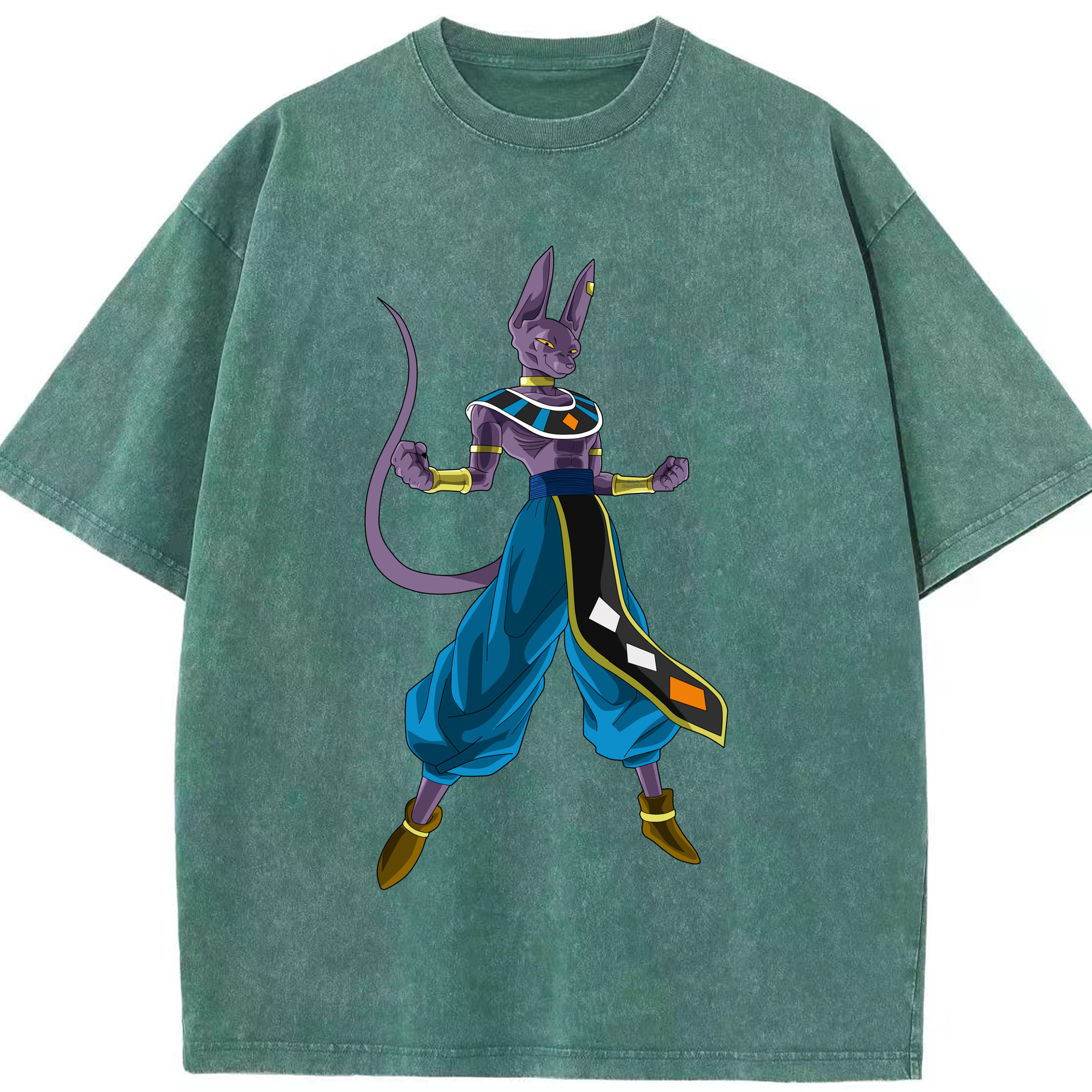 （画像用） ドラゴンボール ビルス 破壊神ビルス DRAGON BALL Beerus Birusu 綿100% ヴィンテージ風 半袖Tシャツ（フロントプリント）